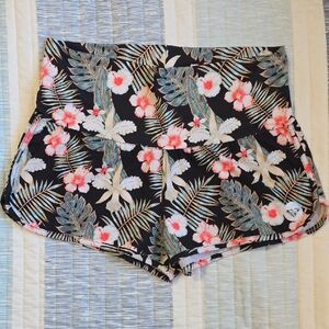 Roxy Endless Summer Black and Pink Athletic Boarshorts with Tropical Design
